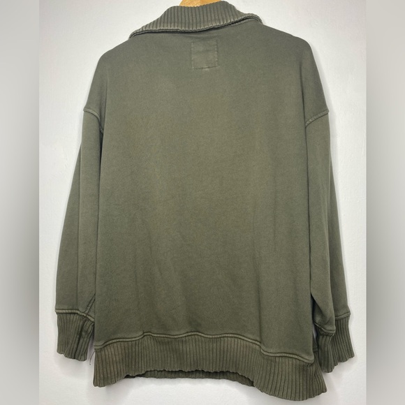 Aerie Down To Earth 1/4 Zip Olive Green Sweater Size M Oversized Comfy Lounge - Picture 4 of 7